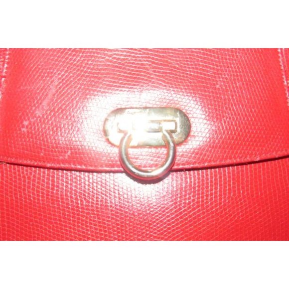 Focus Paris Xl Bucket Style Shoulder Red Lizard Texture Leather With Gold Accent - Picture 8 of 12